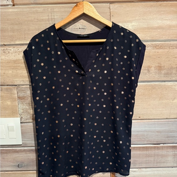 Papermoon Tops - Papermoon Reece Mixed Material Foil Print Blouse in Navy and Gold Size Small